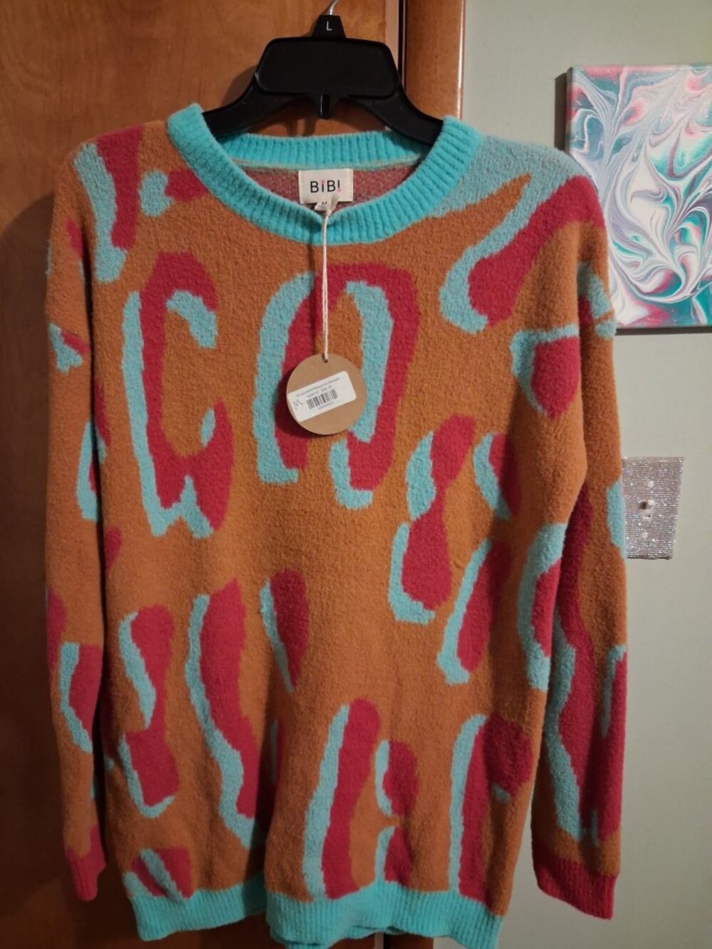 NWT Bibi Sweater Size Medium Crew Mint Mustard